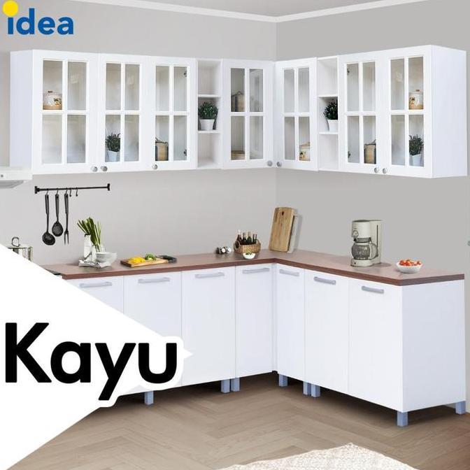 Kitchen Set Kayu Rak Dapur Modern Minimalis Bentuk L - Nebraska Kaca