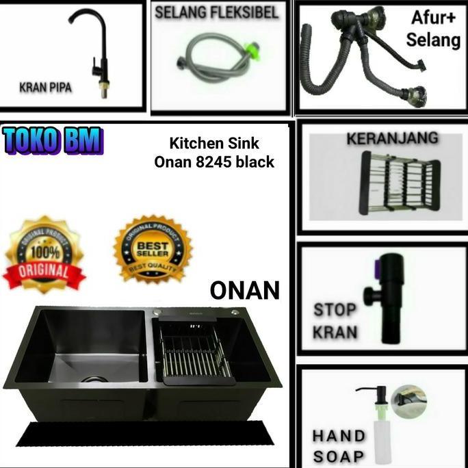 kitchen sink original onan 8245 hitam doff/paket sink 8245 onan hitam