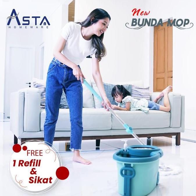 NEW PRICE - Alat Pel Lantai Praktis Putar Spin Mop Bunda Mop Roda Besar Ember Bucket Stainless