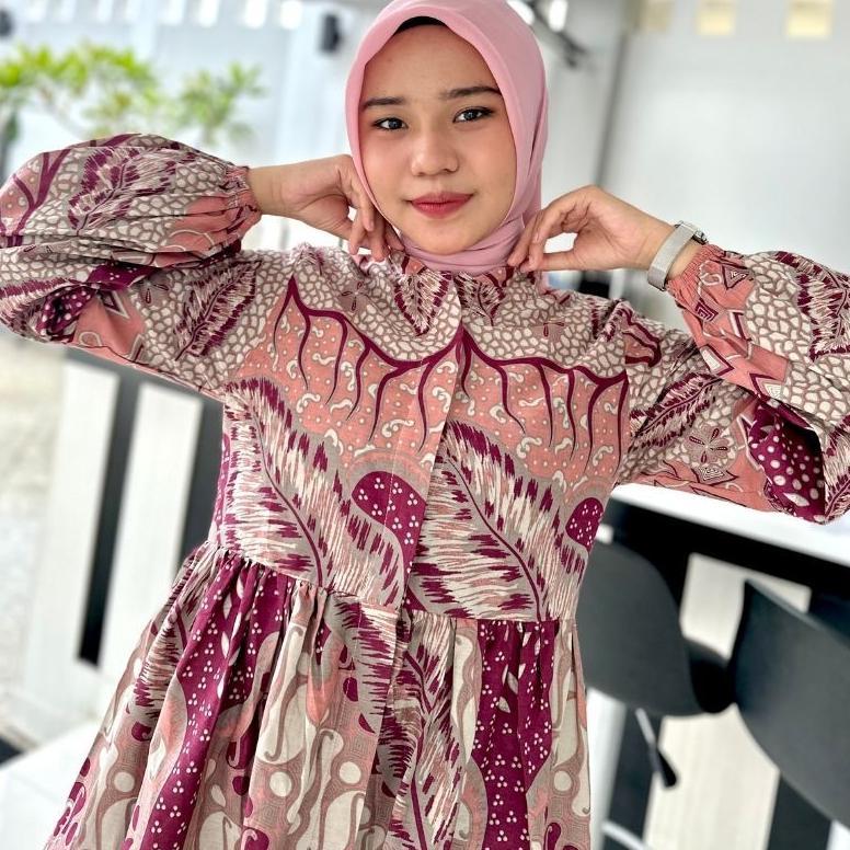 Ready Stock Rasaraya Batik Chaya Blouse Wanita Katun - Atasan Batik Kerja Kantor Soft Pink Tangan Ba