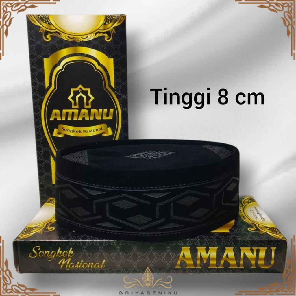 Berkualitas Peci Tinggi 8 Batik Hitam 3D / Songkok Tinggi 8 Cm Motif Keren