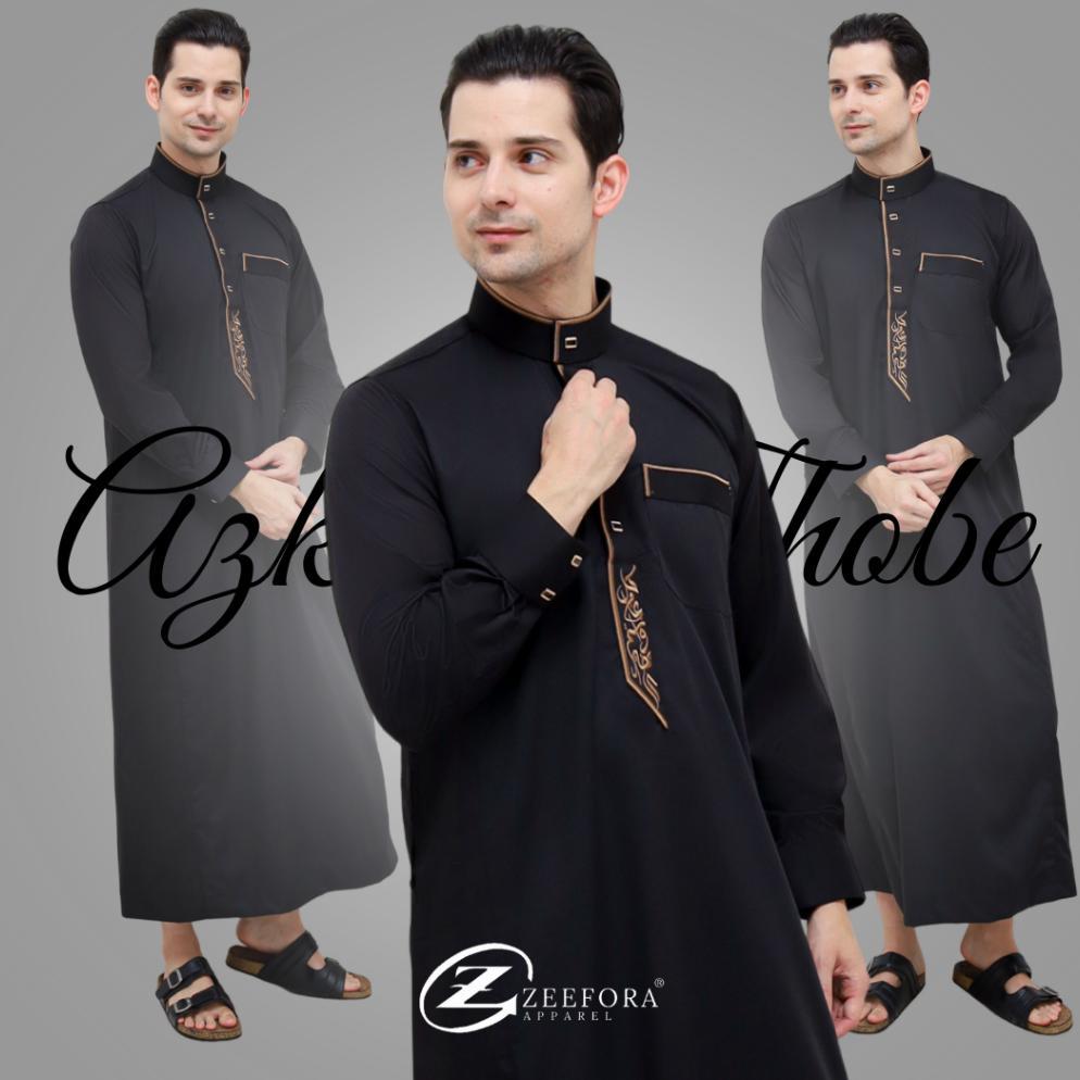 ORIGINAL Zeefora-Gamis Azka Gamis Saudi Basic Thobe Pria Couple Kancing Snap Lengan Panjang Berkuali
