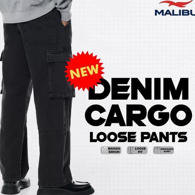 Malibu Celana Cargo Malibu Celana Cargo Denim Tebal Loose Pants Street Style