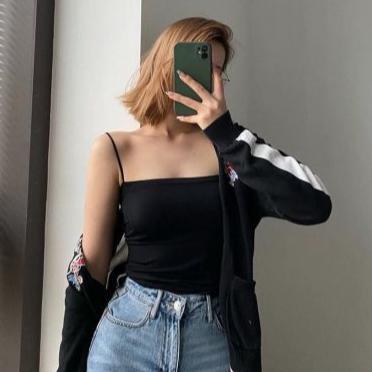 Diskon Tanktop Crop Singlet Polos Bra Kemben Dalaman Wanita Tali Spaghetti Big Size Elastis Korean S