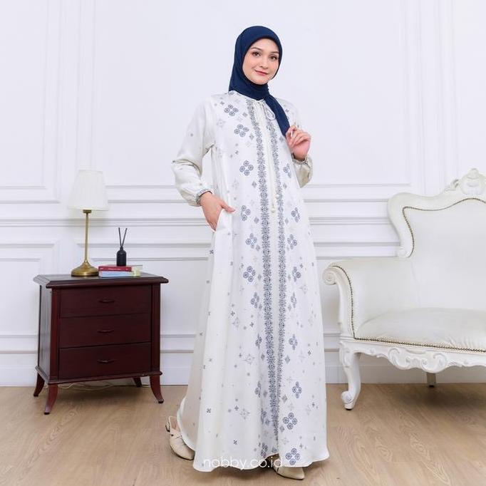 Nobby Elmara Dress Gamis Lengan Panjang Wanita A Line Dengan Monogram Nobby Bahan Satin Silk