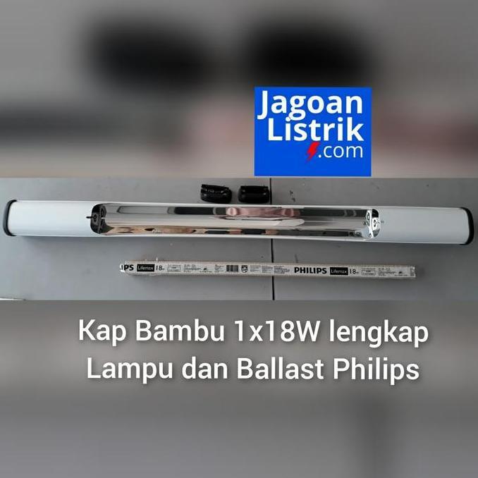 TERBARU - Set Kap Lampu TL Housing Bambu 1x18W Lengkap dengan Lampu TLD Philips