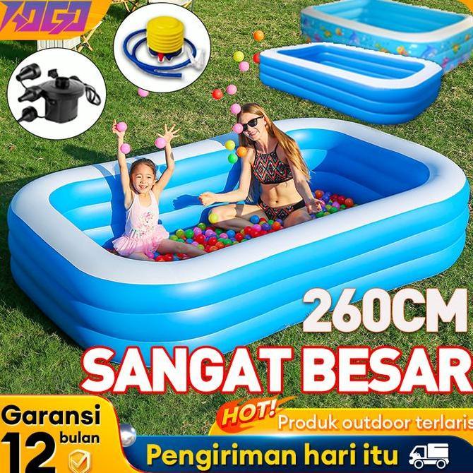 Kolam Renang Anak Kecil 3 Ring 260cm Kolam Mandi Bola Pompa Tiup Inflatable Kolam Balon Anak Baby PV