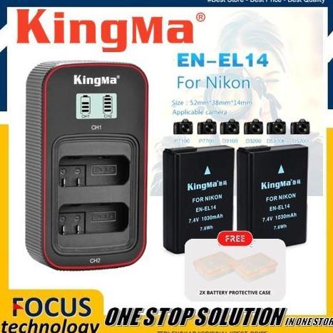 TERBARU - KingMa Baterai EN-EL14 CHARGER LCD USB Nikon D3100 D3200 D3300 D3400