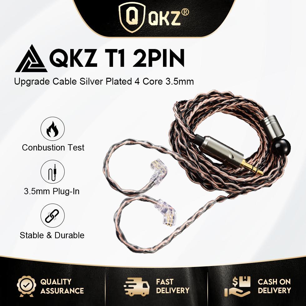 QKZ T1 Earphone Kabel Upgrade Berlapis Perak 4 core Upgrade QDC 2PIN 3.5MM Plug Earphone Kawat Kabel