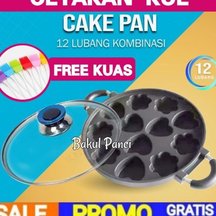 Cetakan Kue 12 Datar + Tutup Kaca - Cake Pan - Martabak Mini - Cetakkan Kue Lumpur Pukis Pancong Ser