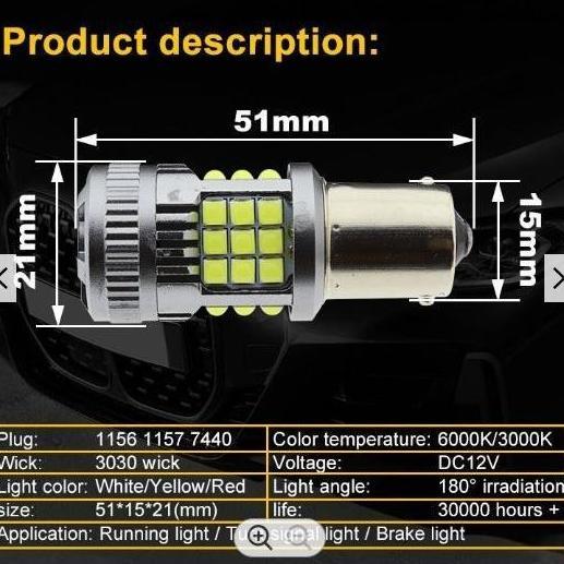 Promo Bohlam Lampu LED sein riting mobil super terang ghost fan kipas T20 36 SMD 7440 Kuning Riting 