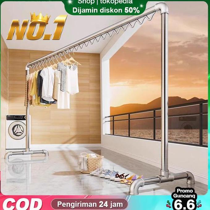 GUNEMANE sp Jemuran Baju Besi Stainless 200CM Jemuran Baju Outdoor Jemuran Gantungan Baju Besi Panja