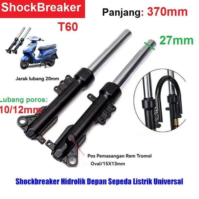 HASQUINE Shockbreaker Hidrolik Suspensi Depan Sepeda Listrik Universal T60 1 Set Motor 370mm Shock B