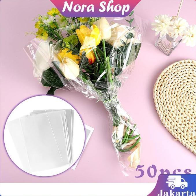 GUNEMANE 50Pcs Kertas Cellophane Buket Polos Transparan Flower Wrapping Korean