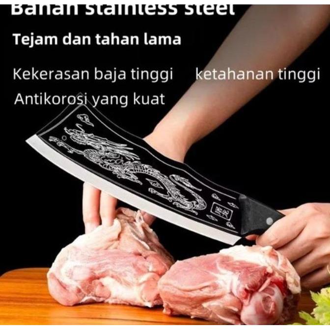 HAMDORA Pisau Ukir Naga Jepang / pisau dapur pemotong tulang / pisau tulang ukir naga