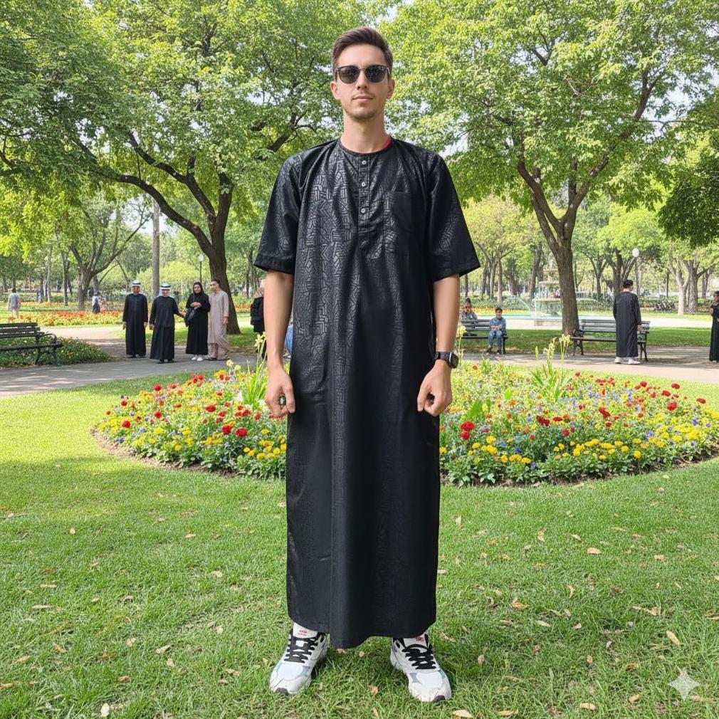 100% Aman Gamis Pria Premium Motif Embos Terbaru/Gamis Pria Premium/Kurta Pria Embos/Jubah Saudi Mot