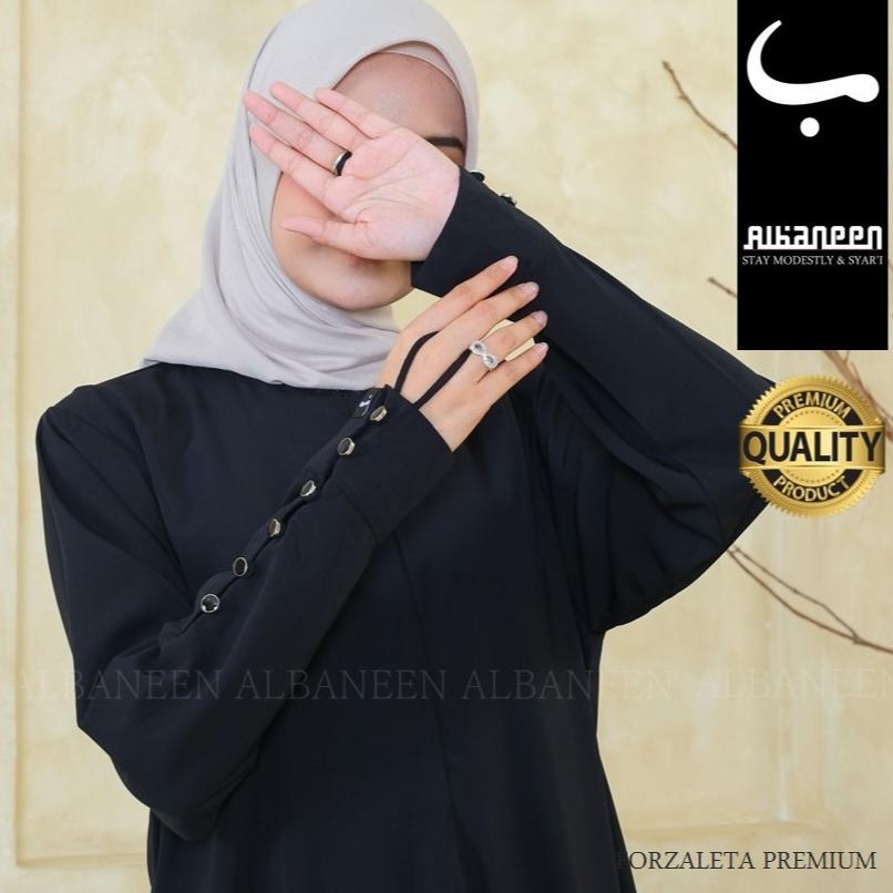 wajib punya [baru] albaneen.syari abaya hitam jetblack premium cantik |  gamis umroh anti uv hitam m