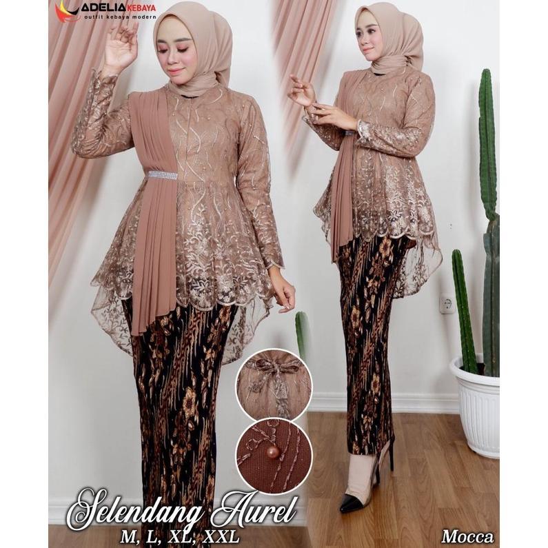 diskon (cod)> set kebaya blouse selendang aurel - model kebaya terlaris 2021 - baju kebaya pesta dan