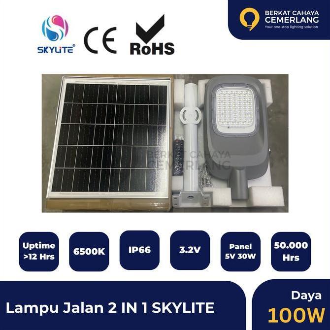Lampu PJU Solar Cell Skylite 100W 2 IN 1 Lampu Jalan Street Light