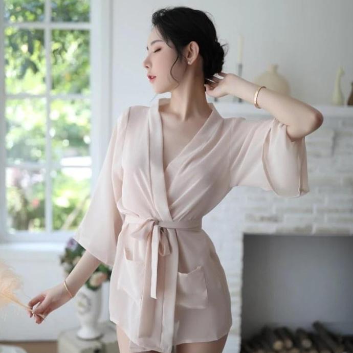 WINTURY Kimono Tidur Polos Semi Transparan - Gaun Tidur Seksi Lingerie Sexy Baju Tidur 1132