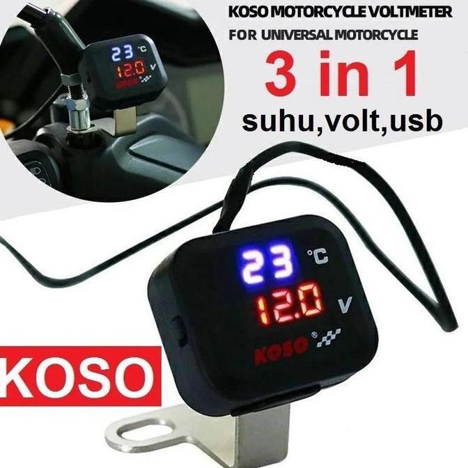 DALIGAD Koso Voltmeter  Pengukur Alat Ukur Tegangan Aki Suhu Digital Jam dengan USB Charger 12V 24V 