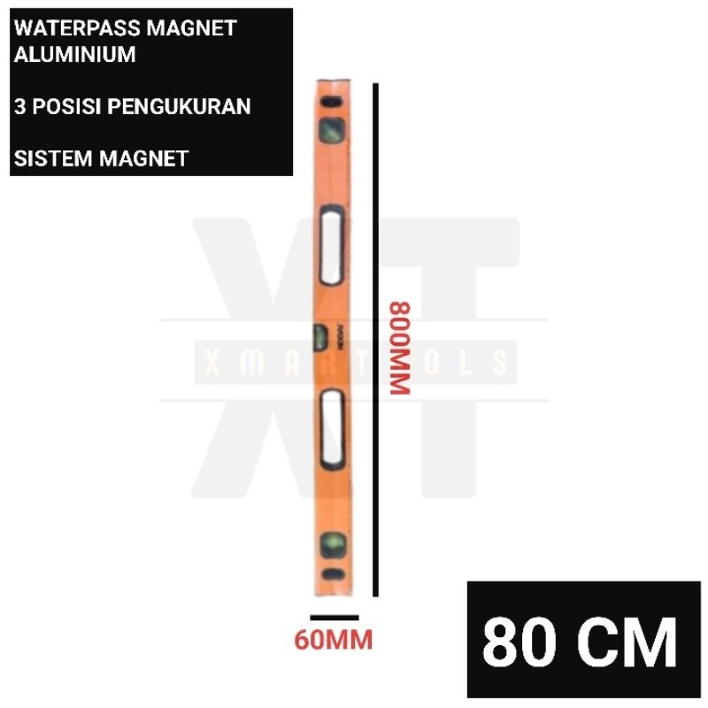 Waterpass Aluminium Magnet / Penggaris / Spirit Level Waterpass Kodai 30 Cm / 60 Cm / 80 Cm