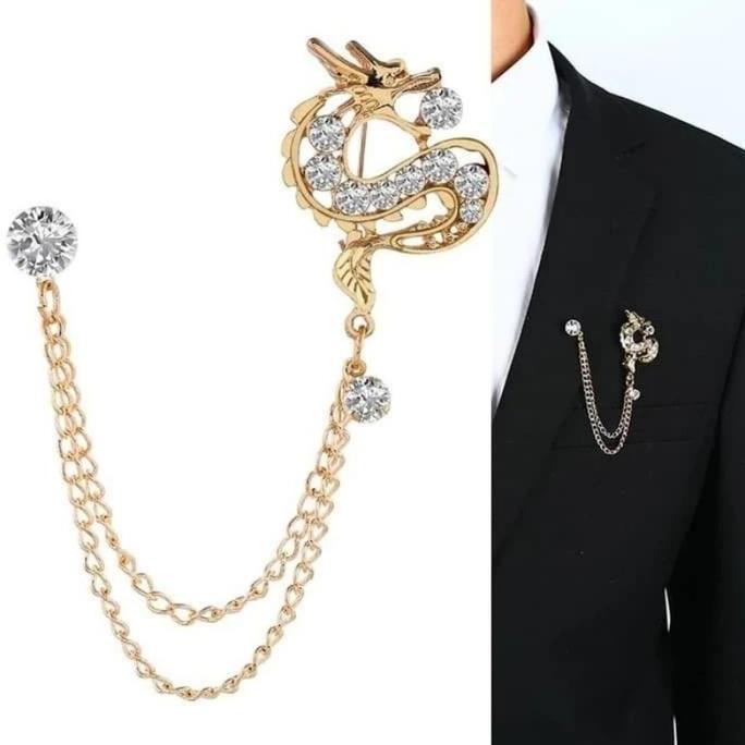 New  Dragon Chain Lapel Pin Bros Rantai Pria Lapel Pin Bros Jas Rantai Rumbai Lapel Pin Rantai Pin J