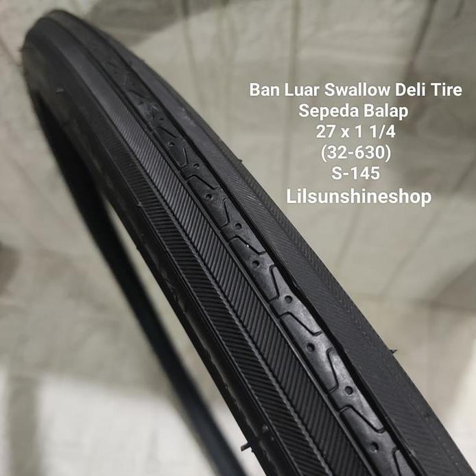 Ban Luar Sepeda Balap Jadul 27 x 1 1/4 Swallow Deli Tire 27x1 1/4 S-145 Black