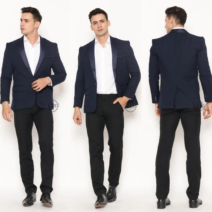 New  Jas Pria Slim Fit Formal Hitam Tuxedo Kancing Satu Premium High Quality Baju Jas Pengantin Nika