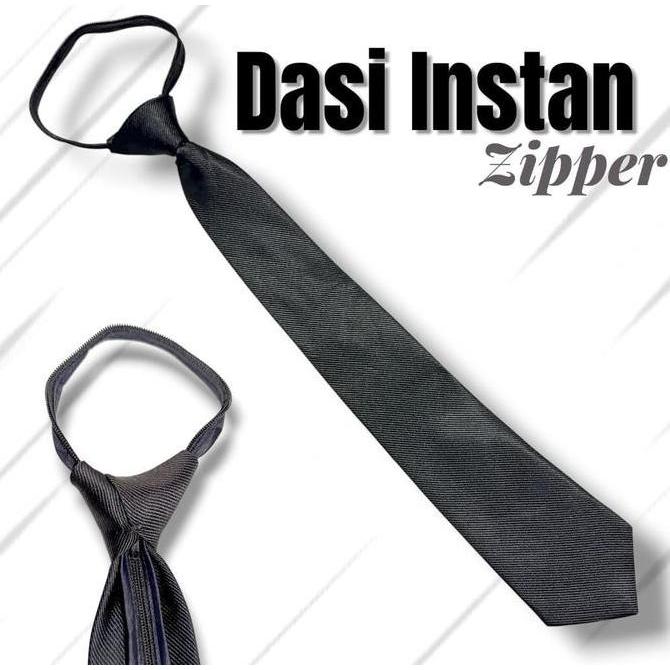 Dasi Pria Instan Resleting Zipper Otomatis Dasi Formal Slim Hitam Motif Garis Elegan