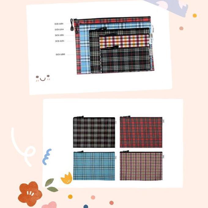 JOYKO DCB32 ZIPPER DOCUMENT BAG MAP TAS DOKUMEN KAIN RESLETING MOTIF KOTAK TARTAN B4 A4 B5 A5 BILL