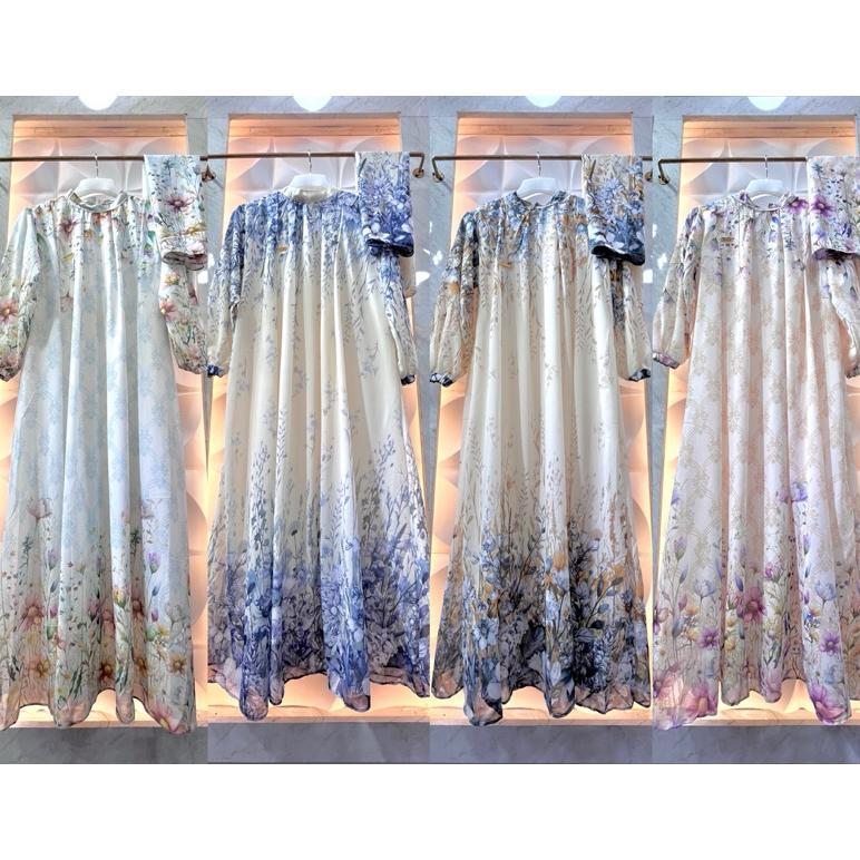 PAKET HEMAT Gamis Dress Motif Bunga Set Hijab | Gamis Set Jilbab | Gamis Set Hijab Terbaru