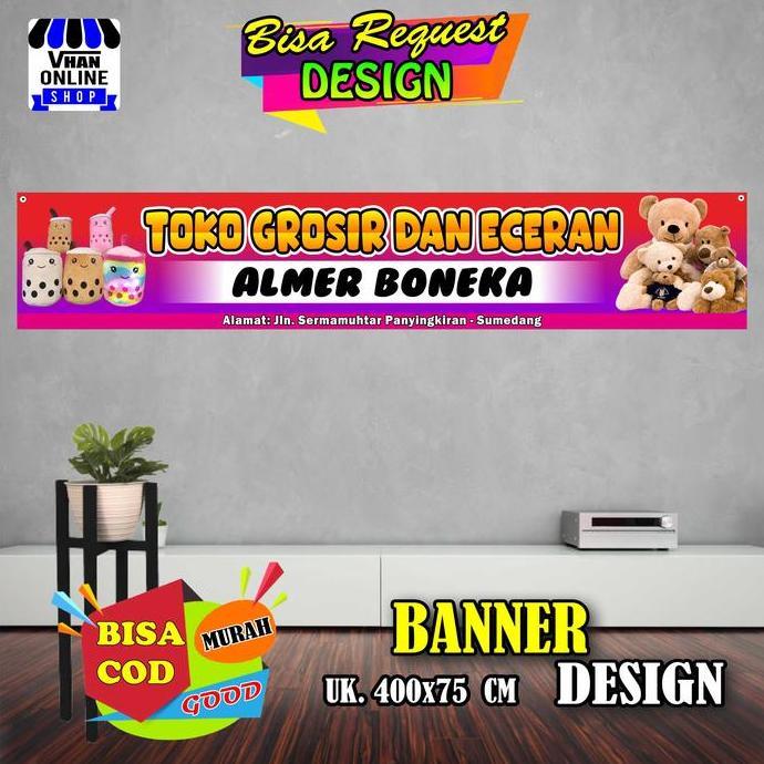 Ready  Spanduk Banner Toko Boneka, Jualan Boneka, Toko Aksesoris