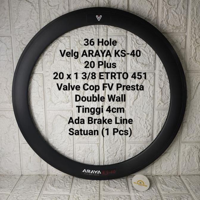 Ready Rims Velg 20 Plus 451 ARAYA KS40 Rim 20x1 3/8 Sepeda Lipat Seli Minivelo Double Wall Tinggi 4c