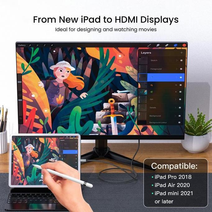 READY Nylon Kabel USB C ke HDMI Gold Plated 4K30Hz 1m 2m Support HP Proyektor