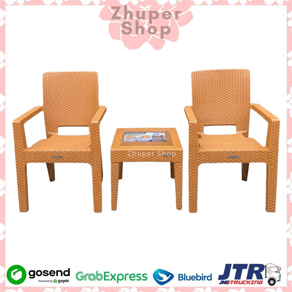 1 Set 2 Kursi Teras Napolly Big 8R3 + Meja Mapan 45 | Kursi Taman Plastik | Bangku Plastik Modern | 