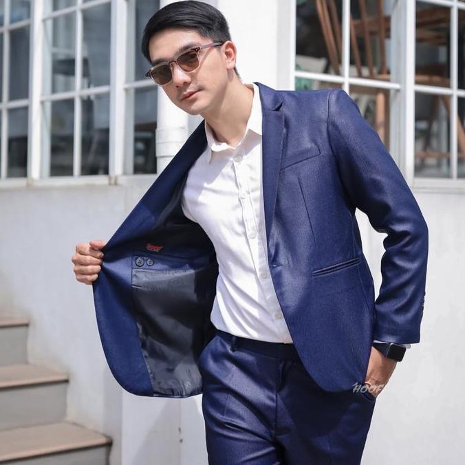 Sevenfour jas pria stelan warna biru navy wedding wisuda formal pesta party Pengantin stelan murah