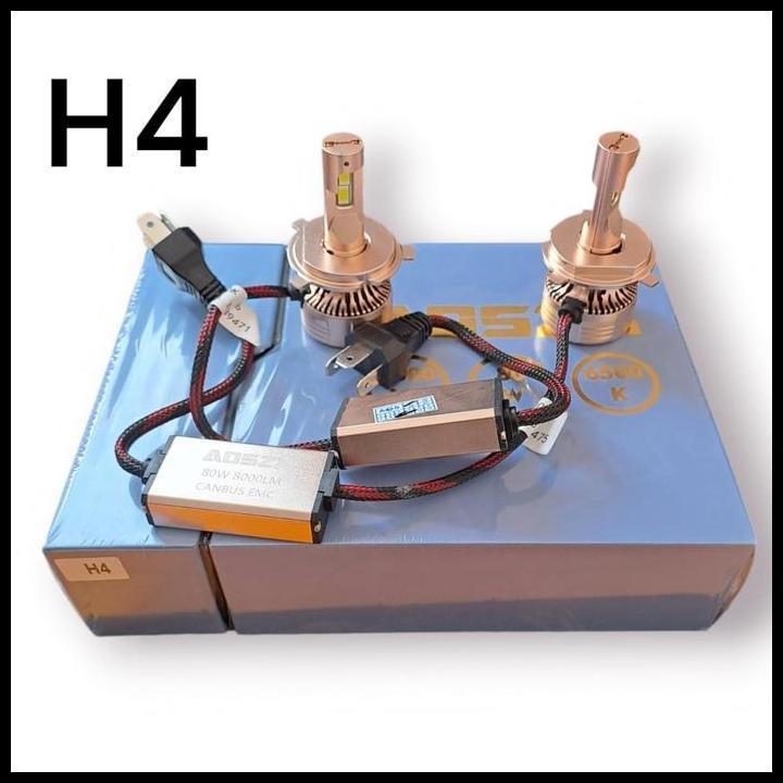 TERLARIS BOHLAM HEADLAMP LAMPU LED H-4 AOSZX H4 TURBO LED 8000LM LUMEN 6500K 80W CANBUS EMC 