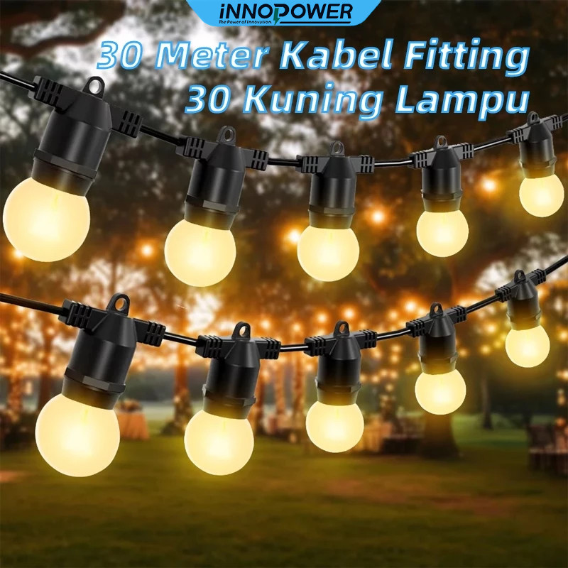 NEW Innopower Kuning Lampu Paket Fitting Gantung Lampu Cafe Outdoor 30 Meter 30 Fitting Bohlam