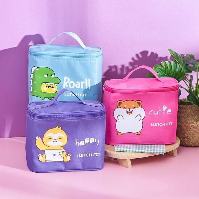 Lansungkirim- Tas Bekal Makan Anak / Lunch Box Set /Kotak Bekal Lengkap Plastik Sendok Souvenir Wada