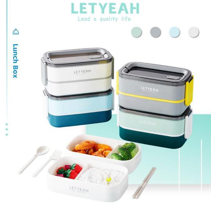 Lansungkirim- Letyeah Kotak Makan 1600Ml/ Kotak Bekal Makan Portabel / Lunch Box 2 Layer