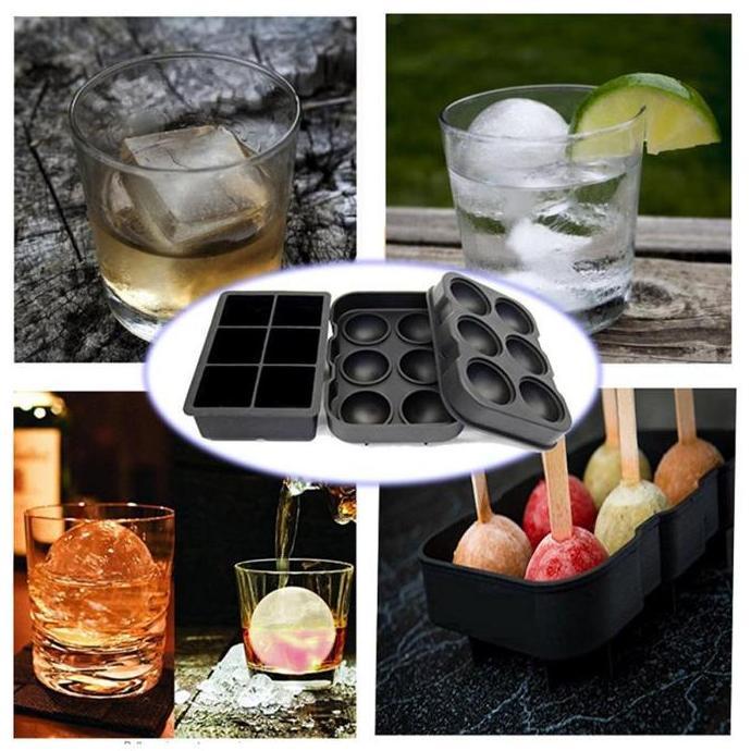 Pembuat Bola Es Kotak Ice Ball Cubic Maker Bahan Silikon 2 Cetakan Es / Pencetak Es Batu Bulat Ice B