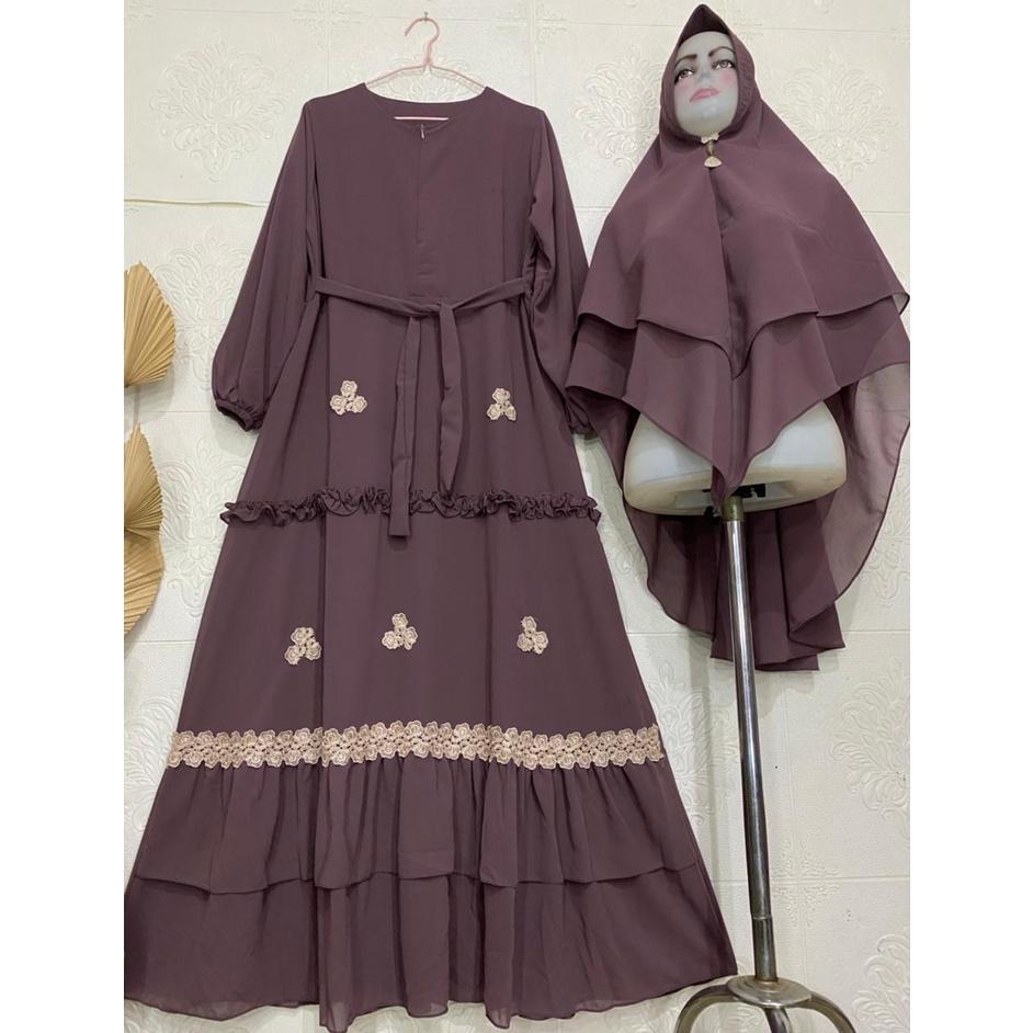 big promo gamis syari ceruty renda / gamis terbaru mix renda bunga cantik / gamis ceruty babydoll