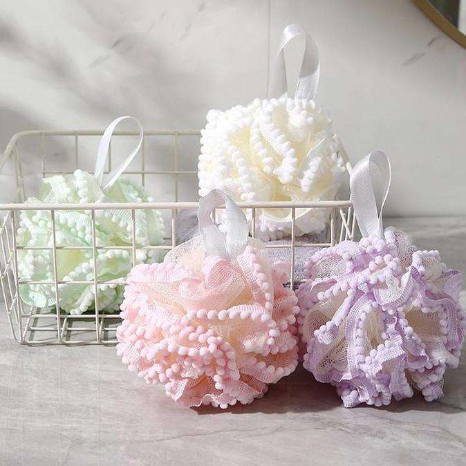 Fupp- Hayylife Shower Sponge - Sponge Mandi Dengan Partikel Mutiara Dan Renda, Tidak Menyebarkan, Pe