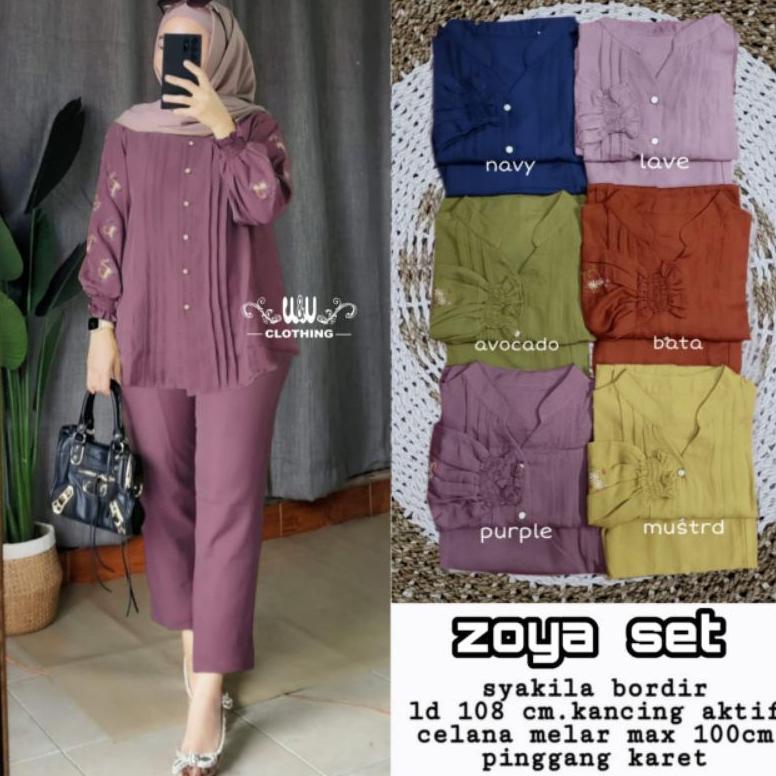 premium zoya ld 110 & xxl ld 130 jumbo one set bordir cringkel airflow / setelan bordir