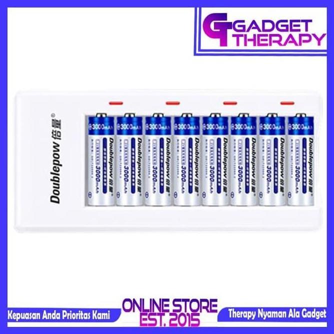 NEW DOUBLEPOW PAKET CHARGER CASAN + 8 BATERAI RECHARGEABLE AAA AA ORI