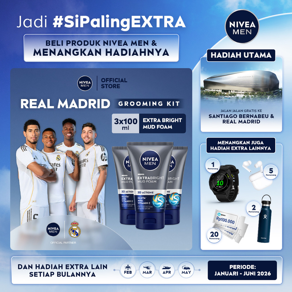 (PAKET HEMAT ISI 3) NIVEA MEN Mud Foam Extra Bright Mud Foam 100ml - Sabun cuci muka pria mencerahka
