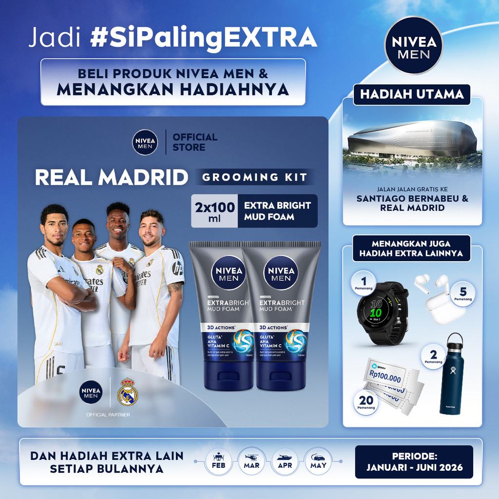 (PAKET HEMAT ISI 2) NIVEA MEN Mud Foam Extra Bright Mud Foam 100ml - Sabun cuci muka pria mencerahka