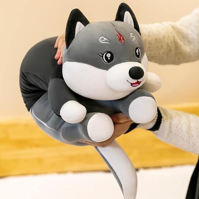 Gratong Boneka Bantal Guling Husky Laying Ukuran 50 Cm Bahan Plush Hadiah Ulang Tahun Anak
