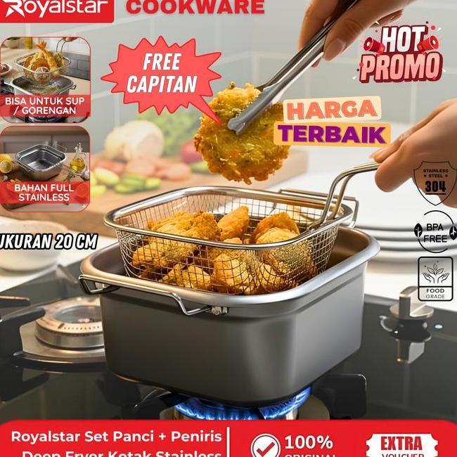Ramadhan Royalstar Panci Deep Fryer Kotak Dengan Saringan Stainless Steel Anti Karat Dan Anti Lengke